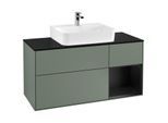 Villeroy und Boch Finion Waschtischunterschrank F172PDGM 120cm, Abdeckplatte black matt, Regal rechts Black matt lacquer, Olive Matt Lacquer