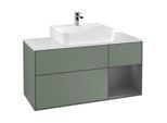 Villeroy und Boch Finion Waschtischunterschrank F171GKGM 120cm, Abdeckplatte white matt, Regal rechts Anthracite matt, Olive Matt Lacquer