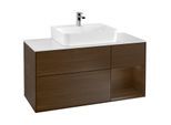 Villeroy und Boch Finion Waschtischunterschrank G171GNGN 120cm, Abdeckplatte white matt, Emotion, Regal rechts Walnut veneer, Walnut veneer