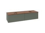 Villeroy und Boch Antao Waschtisch-Unterschrank L39052HL mit Beleuchtung, 160x36x50cm, Hahnlochbohrung, Waschbeckenplattenfarbe warm walnut, leaf green matt lacquer