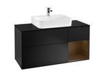 Villeroy und Boch Finion Waschtischunterschrank G172GNPD 120cm, Abdeckplatte black matt, Emotion, Regal rechts Walnut veneer, Black matt lacquer