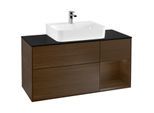 Villeroy und Boch Finion Waschtischunterschrank G172GNGN 120cm, Abdeckplatte black matt, Emotion, Regal rechts Walnut veneer, Walnut veneer