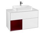 Villeroy und Boch Finion Waschtischunterschrank G361HBGF 100cm, Abdeckplatte white matt, Emotion, Regal links Peony, Glossy white lacquer