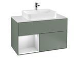 Villeroy und Boch Finion Waschtischunterschrank G361MTGM 100cm, Abdeckplatte white matt, Emotion, Regal links White matt lacquer, Olive Matt Lacquer