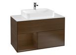Villeroy und Boch Finion Waschtischunterschrank G361GNGN 100cm, Abdeckplatte white matt, Emotion, Regal links Walnut veneer, Walnut veneer