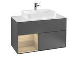 Villeroy und Boch Finion Waschtischunterschrank G361PCGK 100cm, Abdeckplatte white matt, Emotion, Regal links Oak Veneer, Anthracite matt