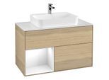 Villeroy und Boch Finion Waschtischunterschrank G361GFPC 100cm, Abdeckplatte white matt, Emotion, Regal links Glossy white lacquer, Oak Veneer