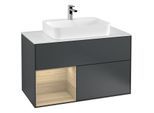 Villeroy und Boch Finion Waschtischunterschrank G361PCHG 100cm, Abdeckplatte white matt, Emotion, Regal links Oak Veneer, Midnight Blue Matt Lacquer