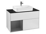 Villeroy und Boch Finion Waschtischunterschrank F362GKMT 100cm, Abdeckplatte black matt, Regal links Anthracite matt, White matt lacquer