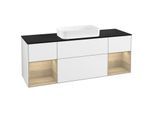 Villeroy und Boch Finion Waschtischunterschrank G332PCGF 160cm, Abdeckplatte black matt, Emotion, Regale Oak Veneer, Glossy white lacquer