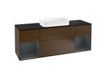 Villeroy und Boch Finion Waschtischunterschrank G332HGGN 160cm, Abdeckplatte black matt, Emotion, Regale Midnight matt lacquer, Walnut veneer