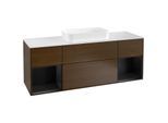 Villeroy und Boch Finion Waschtischunterschrank G331PDGN 160cm, Abdeckplatte white matt, Emotion, Regale Black matt lacquer, Walnut veneer