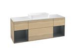 Villeroy und Boch Finion Waschtischunterschrank G331HGPC 160cm, Abdeckplatte white matt, Emotion, Regale Midnight matt lacquer, Oak Veneer