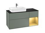 Villeroy und Boch Finion Waschtischunterschrank G402HFGM 120cm, Abdeckplatte black matt, Emotion, Regal rechts Gold matt, Olive Matt Lacquer
