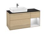 Villeroy und Boch Finion Waschtischunterschrank G402MTPC 120cm, Abdeckplatte black matt, Emotion, Regal rechts White matt lacquer, Oak Veneer
