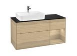 Villeroy und Boch Finion Waschtischunterschrank G402PCPC 120cm, Abdeckplatte black matt, Emotion, Regal rechts Oak Veneer, Oak Veneer