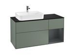 Villeroy und Boch Finion Waschtischunterschrank F402HGGM 120cm, Abdeckplatte black matt, Regal rechts Midnight Blue Matt Lacquer, Olive Matt Lacquer