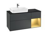 Villeroy und Boch Finion Waschtischunterschrank F402HFHG 120cm, Abdeckplatte black matt, Regal rechts Gold matt, Midnight Blue Matt Lacquer