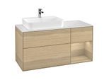 Villeroy und Boch Finion Waschtischunterschrank G401PCPC 120cm, Abdeckplatte white matt, Emotion, Regal rechts Oak Veneer, Oak Veneer