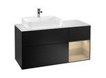 Villeroy und Boch Finion Waschtischunterschrank G401PCPD 120cm, Abdeckplatte white matt, Emotion, Regal rechts Oak Veneer, Black matt lacquer