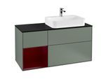 Villeroy und Boch Finion Waschtischunterschrank G392HBGM 120cm, Abdeckplatte black matt, Emotion, Regal links Peony, Olive Matt Lacquer