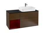 Villeroy und Boch Finion Waschtischunterschrank G392HBGN 120cm, Abdeckplatte black matt, Emotion, Regal links Peony, Walnut veneer