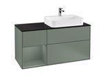 Villeroy und Boch Finion Waschtischunterschrank G392GMGM 120cm, Abdeckplatte black matt, Emotion, Regal links Olive Matt Lacquer, Olive Matt Lacquer