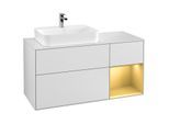 Villeroy und Boch Finion Waschtischunterschrank F401HFMT 120cm, Abdeckplatte white matt, Regal rechts Gold matt, White matt lacquer