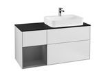 Villeroy und Boch Finion Waschtischunterschrank F392GKMT 120cm, Abdeckplatte black matt, Regal links Anthracite matt, White matt lacquer