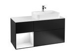 Villeroy und Boch Finion Waschtischunterschrank G391GFPD 120cm, Abdeckplatte white matt, Emotion, Regal links Glossy white lacquer, Black matt lacquer