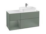 Villeroy und Boch Finion Waschtischunterschrank G391GMGM 120cm, Abdeckplatte white matt, Emotion, Regal links Olive Matt Lacquer, Olive Matt Lacquer