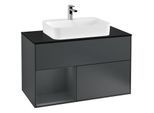 Villeroy und Boch Finion Waschtischunterschrank G362HGHG 100cm, Abdeckplatte black matt, Emotion, Regal links Midnight Blue Matt Lacquer, Midnight Blue Matt Lacquer