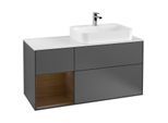 Villeroy und Boch Finion Waschtischunterschrank F391GNGK 120cm, Abdeckplatte white matt, Regal links Walnut veneer, Anthracite matt
