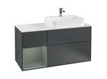 Villeroy und Boch Finion Waschtischunterschrank F391GMHG 120cm, Abdeckplatte white matt, Regal links Olive Matt Lacquer, Midnight Blue Matt Lacquer