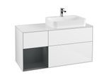 Villeroy und Boch Finion Waschtischunterschrank F391HGGF 120cm, Abdeckplatte white matt, Regal links Midnight Blue Matt Lacquer, Glossy white lacquer