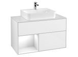 Villeroy und Boch Finion Waschtischunterschrank F111GFGF 100cm, Abdeckplatte black matt, Regal links Glossy white lacquer, Glossy white lacquer
