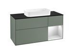 Villeroy und Boch Finion Waschtischunterschrank G302MTGM 120cm, Abdeckplatte black matt, Emotion, Regal rechts White matt lacquer, Olive Matt Lacquer