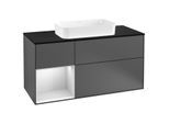 Villeroy und Boch Finion Waschtischunterschrank G292MTGK 120cm, Abdeckplatte black matt, Emotion, Regal links White matt lacquer, Anthracite matt