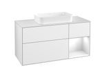 Villeroy und Boch Finion Waschtischunterschrank F301GFGF 120cm, Abdeckplatte white matt, Regal rechts Glossy white lacquer, Glossy white lacquer