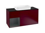 Villeroy und Boch Finion Waschtischunterschrank G292HGHB 120cm, Abdeckplatte black matt, Emotion, Regal links Midnight Blue Matt Lacquer, Peony Matt