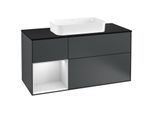 Villeroy und Boch Finion Waschtischunterschrank G292MTHG 120cm, Abdeckplatte black matt, Emotion, Regal links White matt lacquer, Midnight Blue Matt Lacquer
