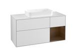 Villeroy und Boch Finion Waschtischunterschrank F301GNMT 120cm, Abdeckplatte white matt, Regal rechts Walnut veneer, White matt lacquer