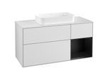 Villeroy und Boch Finion Waschtischunterschrank F301PDMT 120cm, Abdeckplatte white matt, Regal rechts Black matt lacquer, White matt lacquer