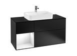 Villeroy und Boch Finion Waschtischunterschrank G412GFPD 120cm, Abdeckplatte black matt, Emotion, Regal links Glossy white lacquer, Black matt lacquer