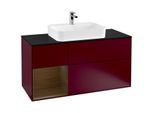 Villeroy und Boch Finion Waschtischunterschrank G412GNHB 120cm, Abdeckplatte black matt, Emotion, Regal links Walnut veneer, Peony Matt