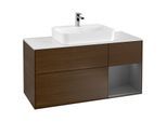 Villeroy und Boch Finion Waschtischunterschrank F421GKGN 120cm, Abdeckplatte white matt, Regal rechts Anthracite matt, Walnut veneer
