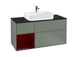 Villeroy und Boch Finion Waschtischunterschrank G412HBGM 120cm, Abdeckplatte black matt, Emotion, Regal links Peony, Olive Matt Lacquer