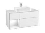 Villeroy und Boch Finion Waschtischunterschrank F411GFGF 120cm, Abdeckplatte white matt, Regal links Glossy white lacquer, Glossy white lacquer