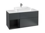 Villeroy und Boch Finion Waschtischunterschrank F411PDHG 120cm, Abdeckplatte white matt, Regal links Black matt lacquer, Midnight Blue Matt Lacquer