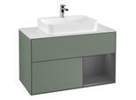 Villeroy und Boch Finion Waschtischunterschrank G371GKGM 100cm, Abdeckplatte white matt, Emotion, Regal rechts Anthracite matt, Olive Matt Lacquer
